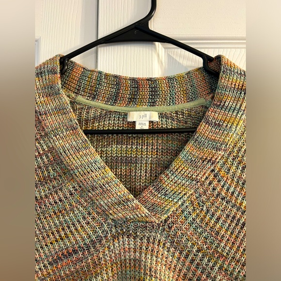 J. Crew Women’s Green Multicolor V-Neck Knit Sweater Sz. S Tall - Picture 3 of 5